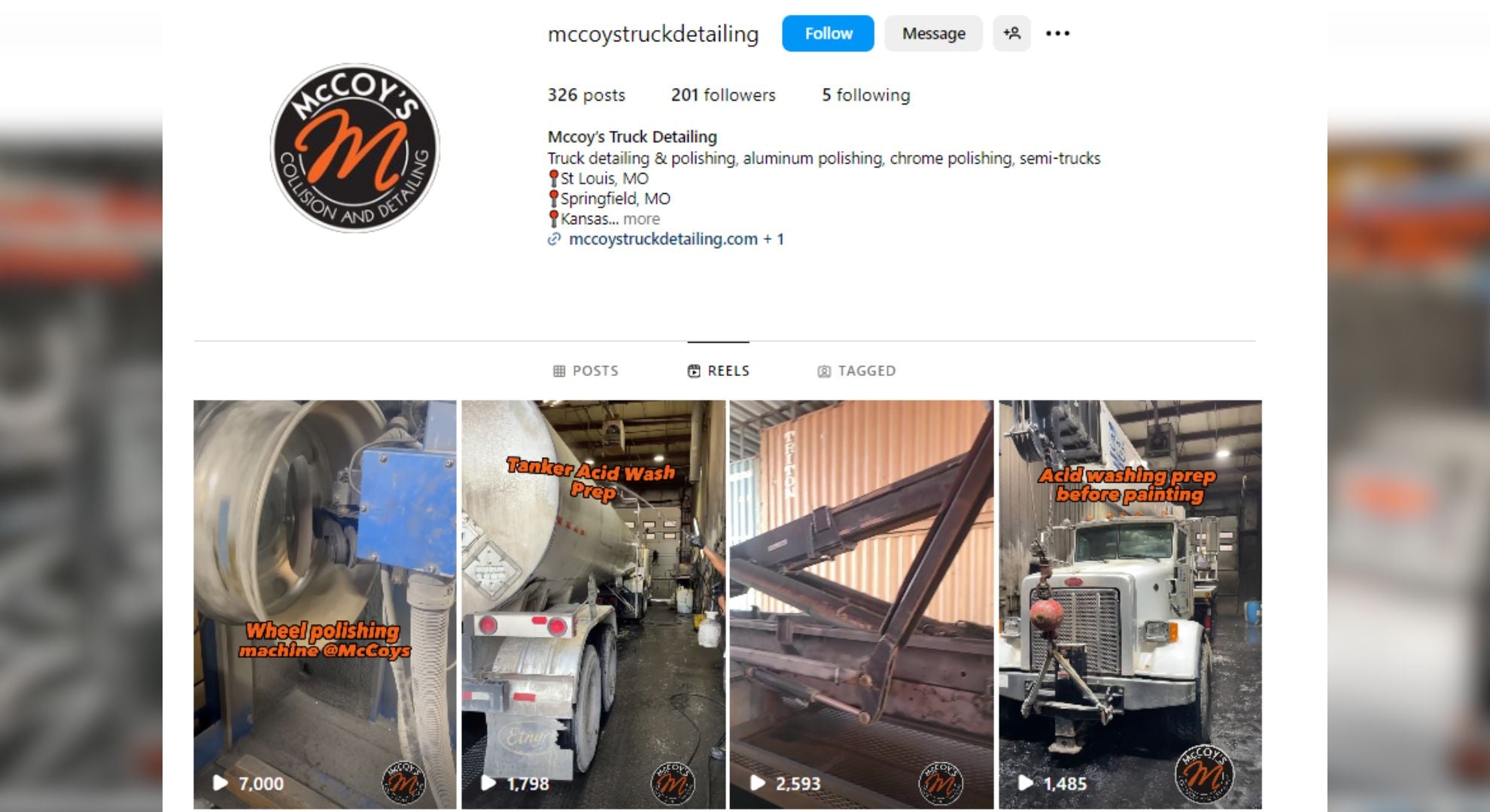 Before and after comparison showcasing McCoy’s Truck Detailing's growth in social media presence and engagement, leading to increased business.